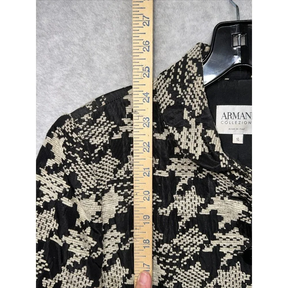 ARMANI COLLEZIONI BLACK & Tan BOUCLE  JACKET 10 Coat Shirt Geometric Slit Sleeve - Picture 10 of 10